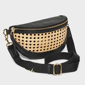 NWOT Straw Detail Belt / Crossbody Bag - Black and Tan Woven - Universal Thread